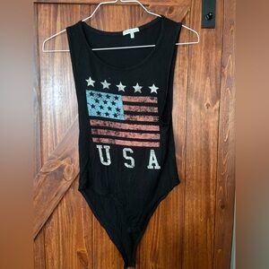 Charlotte Russe Black USA Flag Bodysuit